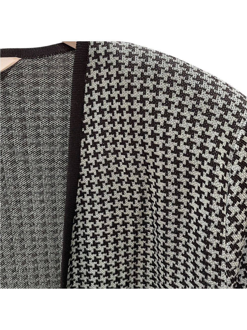 Misook Long Open Front Houndstooth Knit Cardigan Sweater Duster SZ XL Grey Black - Picture 7 of 9